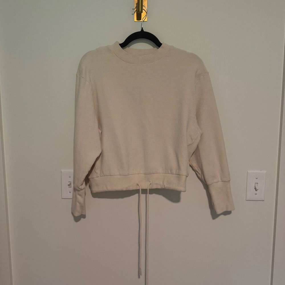 Varley Cream Cotton Blend Drawstring Hem Sweatshirt Womens Small Ribbed Cuffs